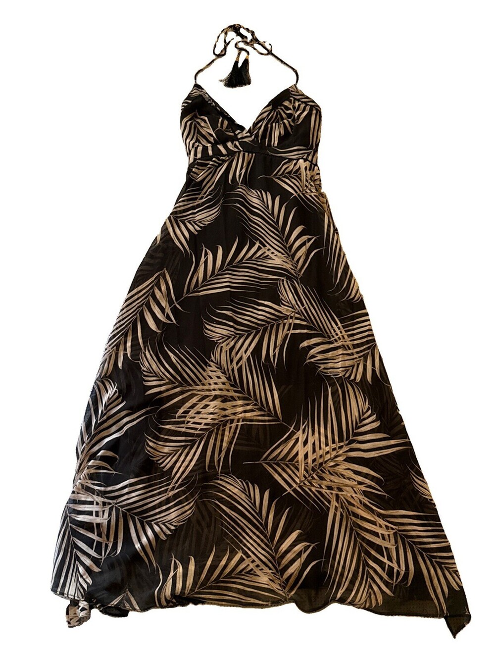 White House Black Market Halter Palm Print Chiffon Maxi Dress Sz 0